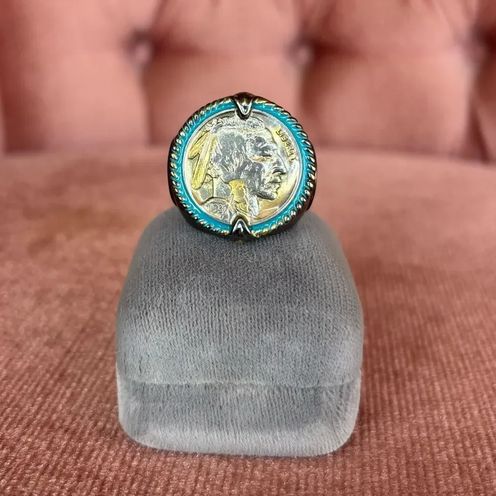 Bradford Exchange Indian Head Nickel Ring 925 Sterling Silver Size 9